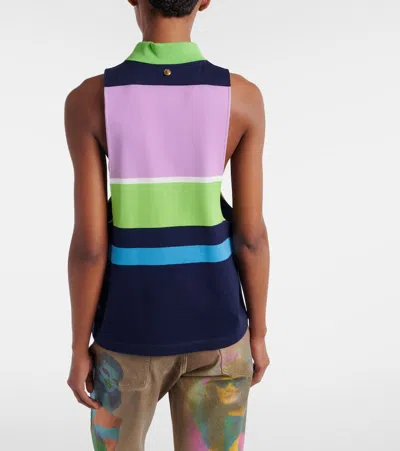 Versace Sleeveless Embroidered Striped Cotton T-shirt In Multi