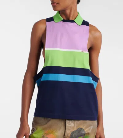 Versace Sleeveless Embroidered Striped Cotton T-shirt In Multi