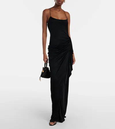 Versace Draped Viscose Liquid Jersey Gown In Black