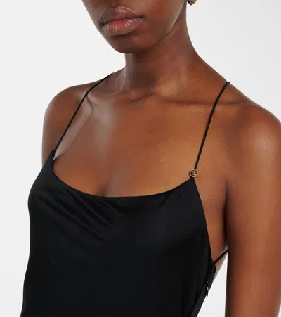 Versace Draped Viscose Liquid Jersey Gown In Black