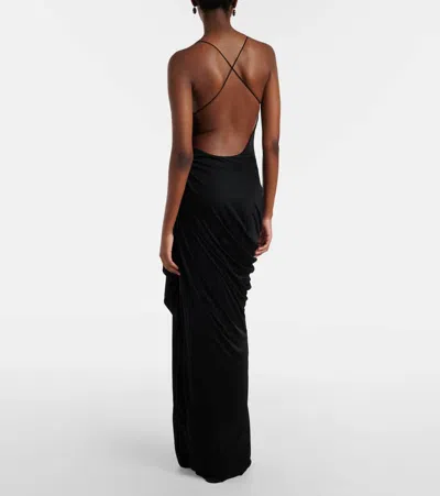 Versace Draped Viscose Liquid Jersey Gown In Black