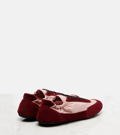 Prada Renylon Suede Collapse Sneakers Contrast Panels In Burgundy
