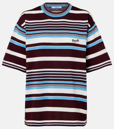 Prada Amaranth And Light Blue Striped Cotton T-shirt In Multi