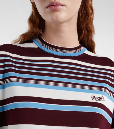 Prada Amaranth And Light Blue Striped Cotton T-shirt In Multi