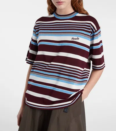 Prada Amaranth And Light Blue Striped Cotton T-shirt In Multi