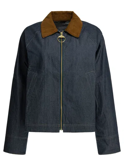 Barbour Freckleton Denim Jacket Dress Contrast Collar Cuffs In Blue
