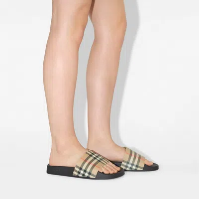 Burberry Brown Slides Sandals With Vintage Check Motif In Polyurethane In Multi