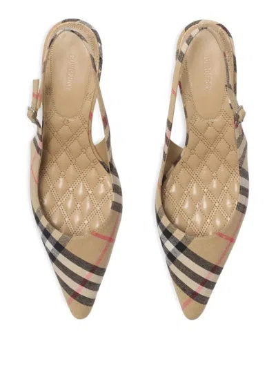 Burberry Adjustable Buckled Strap Pointed Toe Kitten Heel Shoes 5.5cm In Brown