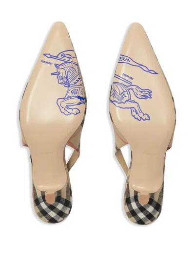 Burberry Adjustable Buckled Strap Pointed Toe Kitten Heel Shoes 5.5cm In Brown