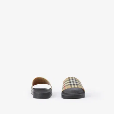 Burberry Brown Slides Sandals With Vintage Check Motif In Polyurethane In Multi