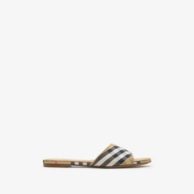 Burberry Sloane Slides Check Pattern Flat Sole Open Toe In Neutral