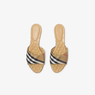 Burberry Sloane Slides Check Pattern Flat Sole Open Toe In Neutral