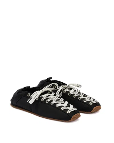 Ganni Sporty Nylon Ballerina Sneakers Lace Up In Black