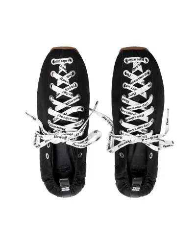 Ganni Sporty Nylon Ballerina Sneakers Lace Up In Black