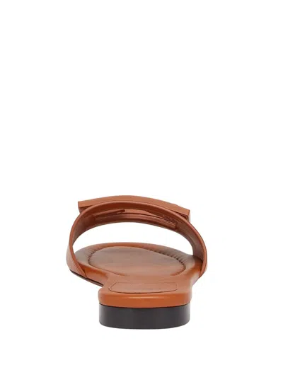 Fendi Baguette Leather Slides With Macro Selleria Topstitches In Brown