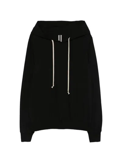 Rick Owens Hooded Sweatshirt Print Oversized Ribbed Cuffs In Black