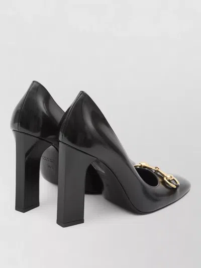 Gucci Signora Pumps Block Heel Gold Tone Hardware In Black