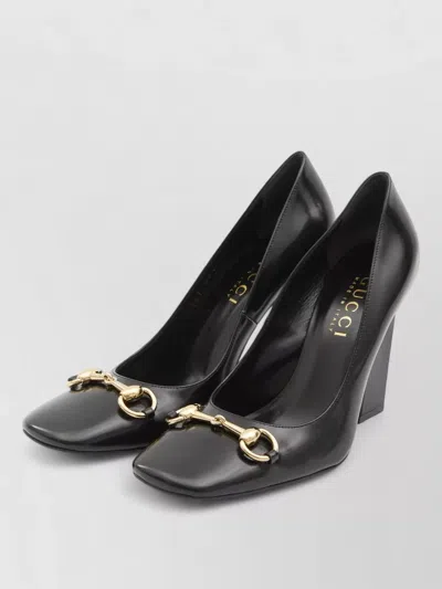 Gucci Signora Pumps Block Heel Gold Tone Hardware In Black