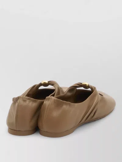 Loewe Women's Nappa Calf Leather Pebble Soft Ballet Flat (authentic Pre-loved) In Brown