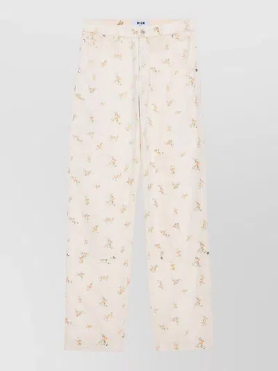 Msgm Printed Straight Leg In White