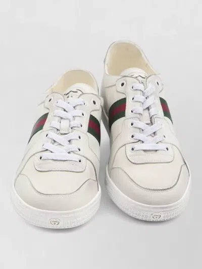 Gucci Leather Stretch Lace Up Sneakers Signature Stripe In Multi