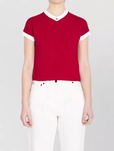 Versace Cotton V Neck Top Short Sleeves Buttons In Multi