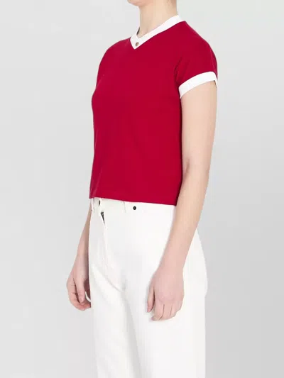 Versace Cotton V Neck Top Short Sleeves Buttons In Multi
