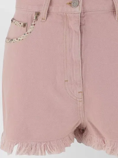 Valentino Knee Length Shorts Frayed Hem Floral Pockets Belt Loops In Pink