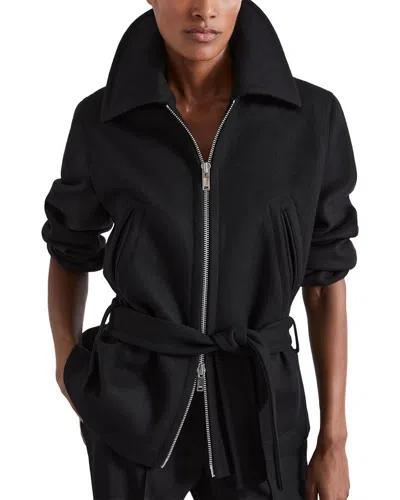 Reiss Black Atelier Virgin Wool-blend Belted Coat In Black