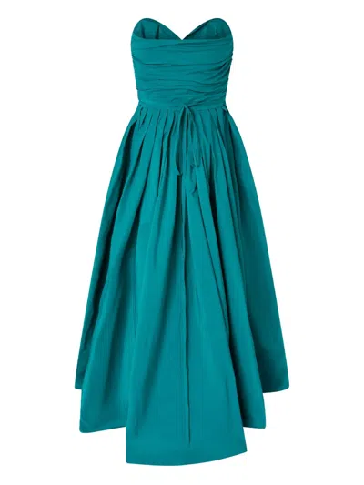 Pinko Dattero Dress Strapless Ruched Bodice Pleated Skirt In Green