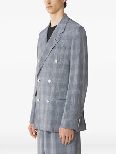 Lanvin Double-breasted Checked Blazer In Blue