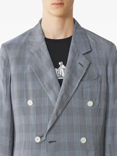 Lanvin Double-breasted Checked Blazer In Blue