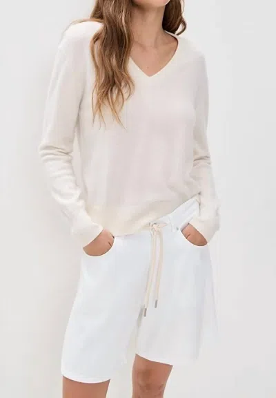 White + Warren Cashmere V Neck Sweater In Soft White