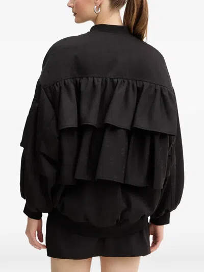 Armani Exchange Ruffled Bomber Jacket In Black