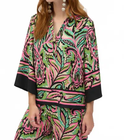 Joseph Ribkoff Patterned Three-quarter-sleeve Top In Green