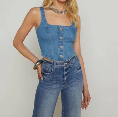 L'agence Saga Button-front Denim Top In Blue