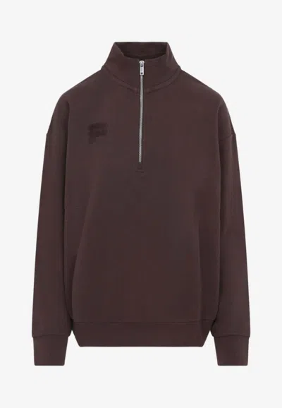 Pangaia Cotton Oversized Half Zip Sweatshirt In Brown
