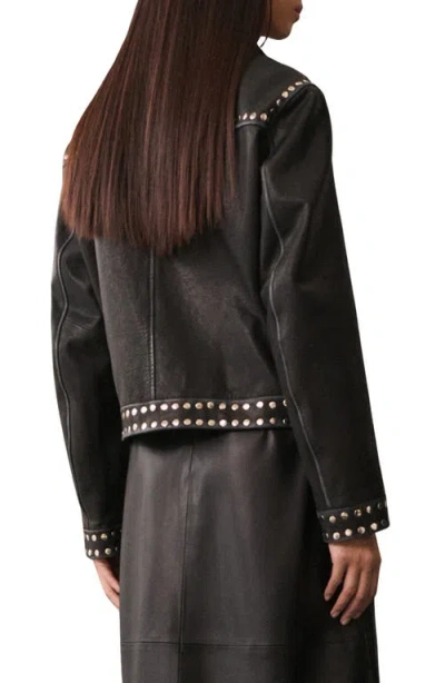 Mango Studded Leather Jacket In Black
