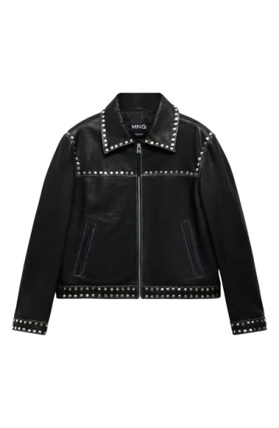 Mango Studded Leather Jacket In Black