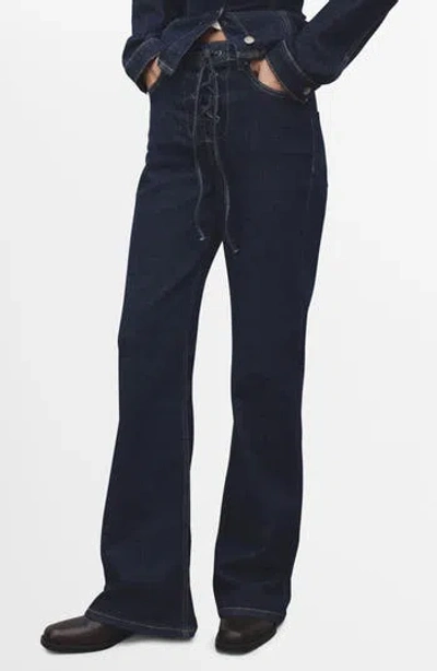Mango Drawstring Closure Flare Leg Jeans In Blue