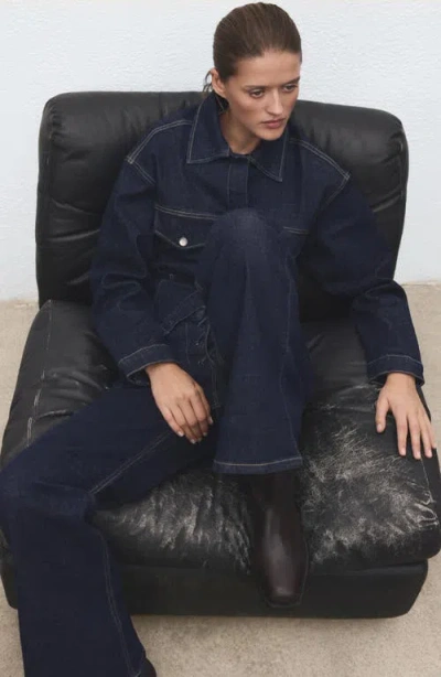 Mango Drawstring Closure Flare Leg Jeans In Blue