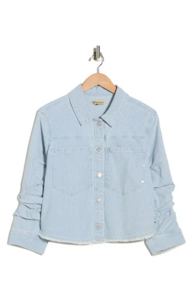 Democracy Stripe Ruched Sleeve Denim Jacket In Multi