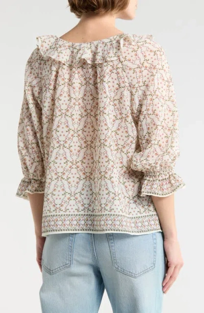 Max Studio Ruffle Front Floral Top In Multi