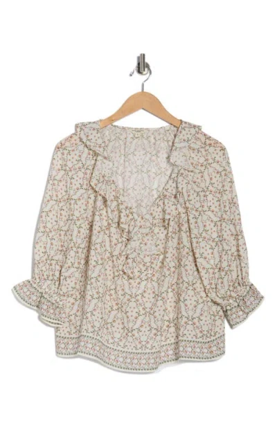 Max Studio Ruffle Front Floral Top In Multi