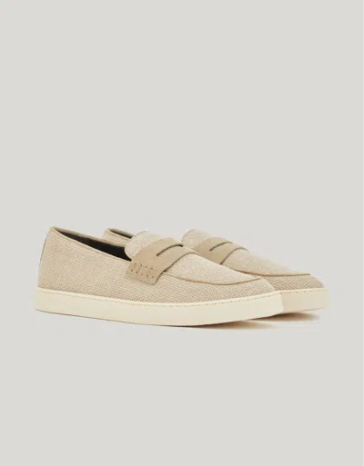 Canali Beige Canvas Loafers With Suede Covering And Exposed Stitching In Multi