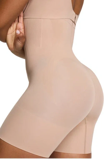 Spanx Oncore Open-bust Mid-thigh Bodysuit In Neutral