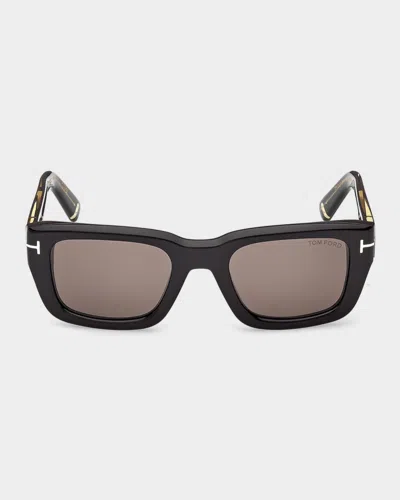 Tom Ford Icon 52mm Acetate Rectangular Sunglasses In Black