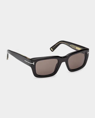 Tom Ford Icon 52mm Acetate Rectangular Sunglasses In Black