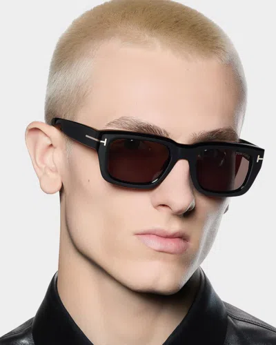 Tom Ford Icon 52mm Acetate Rectangular Sunglasses In Black