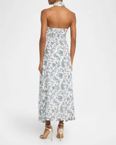 Veronica Beard Mackey Paisley Halter Neck Sleeveless Ramie Shirtdress In Gray